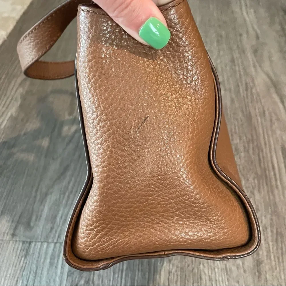 FOSSIL Tan Brown Leather Satchel Top Handle Bag